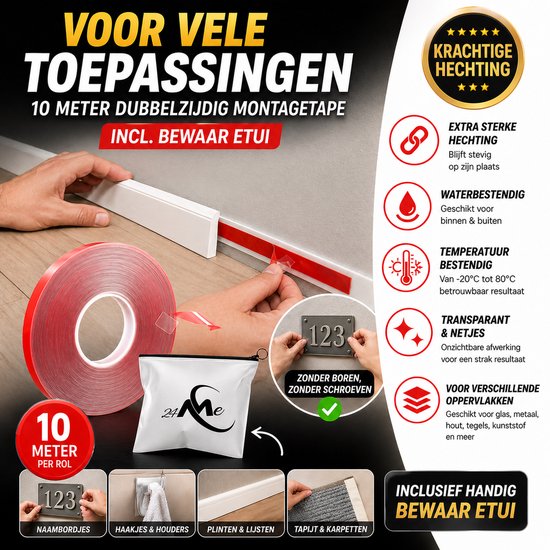 24ME® Dubbelzijdig Montage Tape Etui - 1mm - Transparant - Nano tape - Acrylic VHB