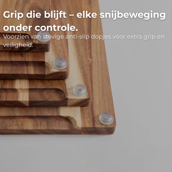 AKSA Home® 4-Delige Snijplankenset met Houder - Houten Snijplank met Sapgeul voor Keuken - Serveerplank - Kaasplank - Borrelplank - Acaciahout
