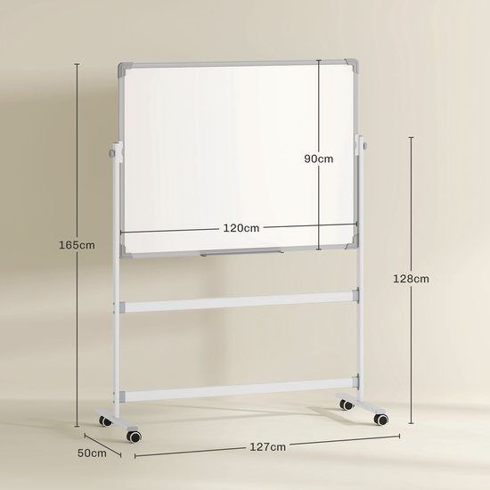 Magnetisch Whiteboard, 120 x 90 cm Kantelbaar en verrijdbaar - Met Markers en Wisser