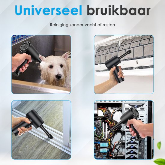 Air Duster met Verlichting en 3 Snelheden - 6 Opzetstukken - 51.000 RPM - Draadloos & USB Oplaadbaar - Perslucht - Compressed air