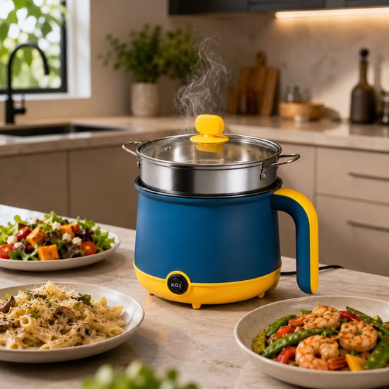 DMG Supply Noodle Pan - Blauw - Elektrische Kookpan - Hotpot - Noodle Kom - 1,8 L - Multicooker
