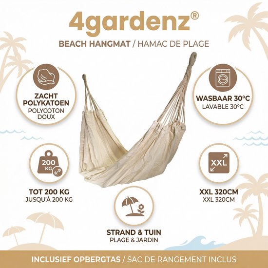 4gardenz canvas Hangmat 200x150cm -Totale 320cm