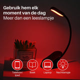 Roodlicht Leeslampje - Stimuleert Melatonine en Bioritme voor Betere Slaap - Klemlamp voor in Bed - Leeslampje voor Boek - Rood Licht Lamp