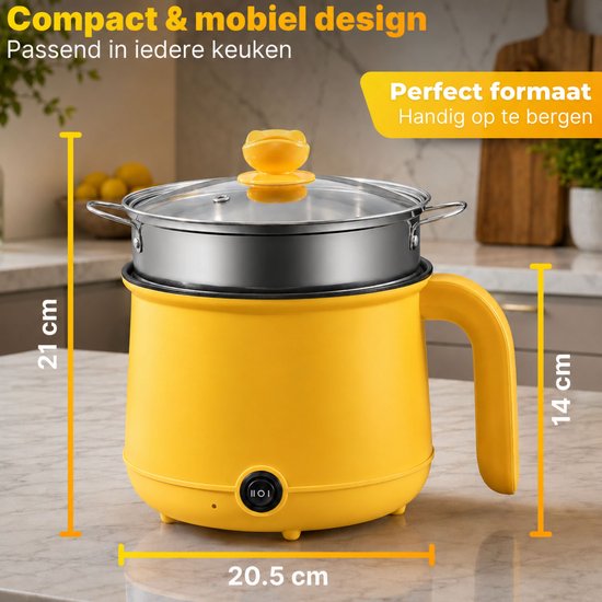 DMG Supply Noodle Pan - Geel - Elektrische Kookpan - Hotpot - Noodle Kom - 1,8 L - Multicooker
