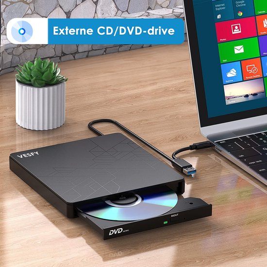 Vesfy Externe DVD-CD Speler en Brander - Compatibel met Windows, Mac en Linux - USB 3.0 Hoge Snelheid