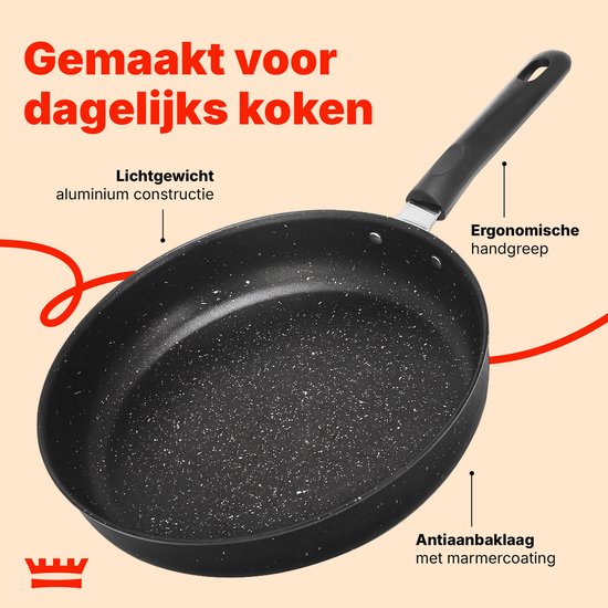 Koekenpannenset 3-delig – PFAS-vrij – 20 cm, 24 cm & 28 cm – Antiaanbak Koekenpannen – Geschikt voor Inductie, Gas, Elektrisch en Keramisch – Zwart