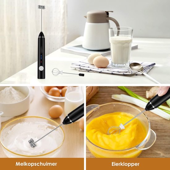 Pro Elektrische Melkopschuimer - USB Oplaadbaar - 3 Snelheden - 2 Opzetstukken - Voor Koffie, Cappuccino & Matcha