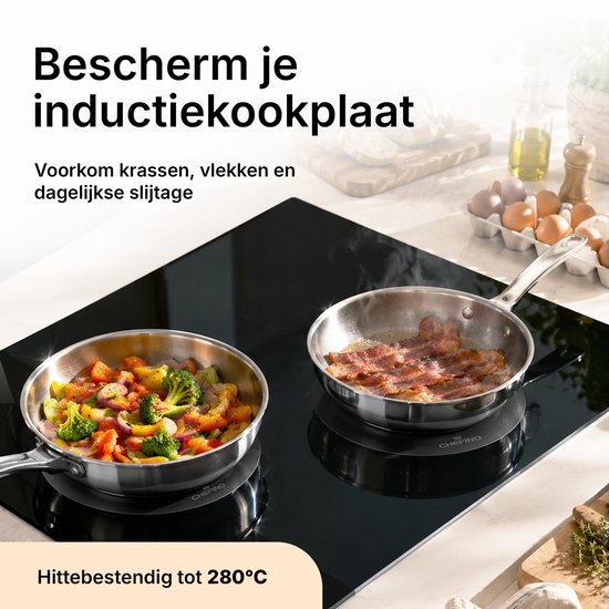Chefino Inductieplaat Beschermers 4 Stuks – Inductiebeschermer Set 18 & 22 cm – Siliconen Kookplaatbeschermer – Krasbescherming – Hittebestendig tot 280°C – Antislip