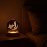 DMG Supply 3D Kristallen Bol Lamp - Prinses - USB Oplaadbaar - LED Lamp - Nachtlamp - Tafellamp - Bureaulamp