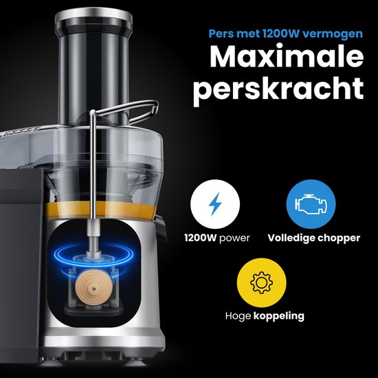 NovaWare Sapcentrifuge – Juicer voor Groenten en Fruit – Grote Vulopening & Pulpcontainer – 1200W – 1.25L - 3 Snelheden