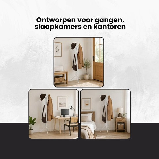 Kapstok Staand – Kledingrek met 8 Haken – Hoogte 172 cm – Staande Kapstok Metaal – Vrijstaande Kapstok – Wit – Voor Hal, Slaapkamer en Kantoor