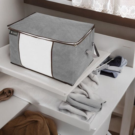 Hoogwaardige Opbergtas voor kleding – Grijs - Organizer voor Dekbed – Opbergzak – Opberger voor Seizoenskleding – Zak om ruimte te besparen – Opslag voor dekbed en kleding – Bescherming voor Kleding – Oplossing voor Winterjassen