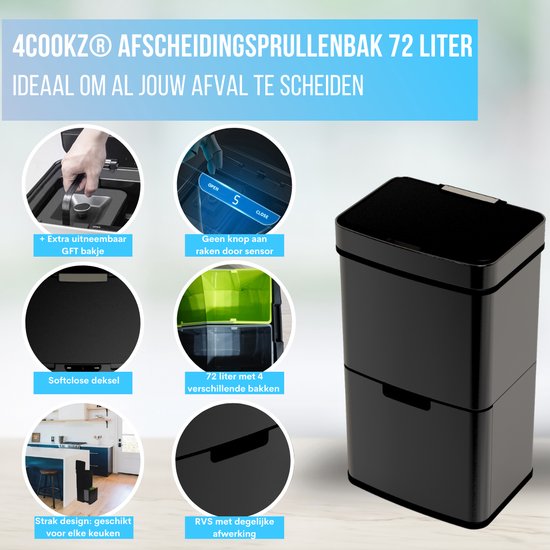 4cookz® Smart Waste Prullenbak Afvalscheiding met sensor 72