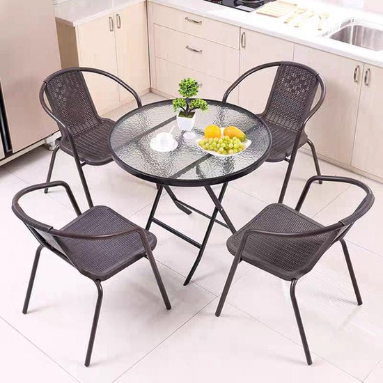 Ronde Glazen Tuintafel – Ø60 cm – Gehard Glas & Stalen Frame – Weerbestendig – Perfect voor Tuin, Balkon & Terras