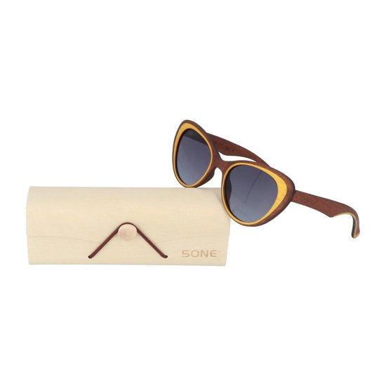 5one® Napoli - Houten Cateye dames zonnebril - grijze lens
