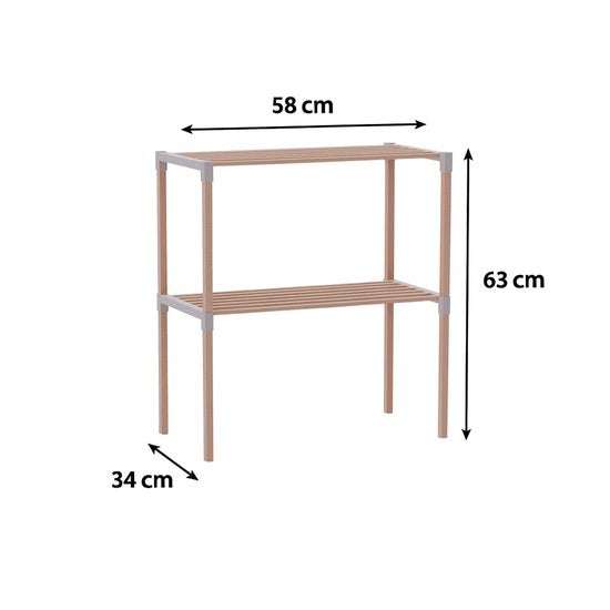 Fixwood 2-laags Ovenrek – Keukenrek van Hout en Kunststof – Magnetron Rek – 58x34x63 cm – Multifunctioneel Opslagrek – Extra Werk- & Opbergruimte