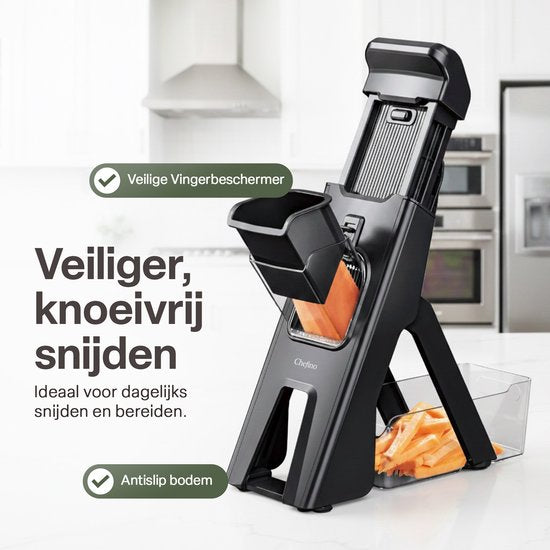 Mandoline - Groentesnijder met Opvangbak – Verstelbare Groente Snijder – Julienne Snijder – Blokjessnijder – Groente Hakker – Mandoline Keuken – Komkommer, Ui en Groente Snijden - Uiensnijder — Keukensnijder — Vaatwasserbestendig
