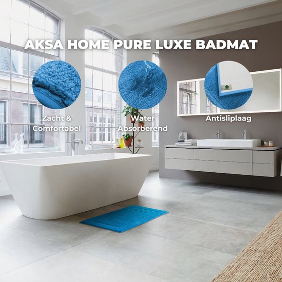 AKSA Home® Badmat 50x80 cm - Douchemat antislip - Badmat antislip - Badkamermat - Vloerkleed - Lichtblauw