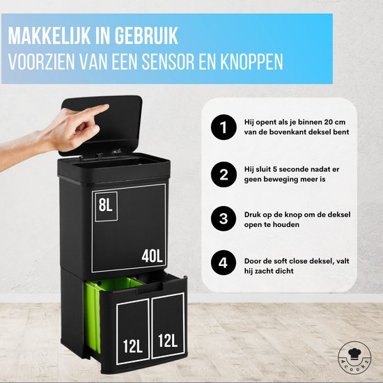 4cookz® Smart Waste Prullenbak Afvalscheiding met sensor 72
