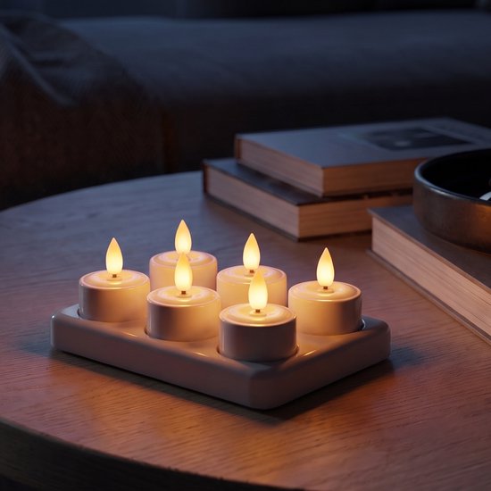 Fidali oplaadbare waxinelichtjes 6 st. - LED Kaarsen met Afstandsbediening - Realistische Flikkerende Vlam - Oplaadstation - Kerst Kaarsen