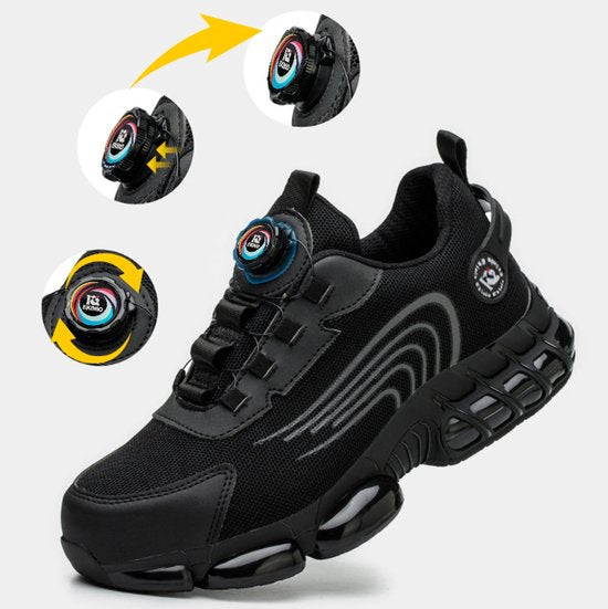 Veiligheidsschoenen Heren - Maat 48 - Stalen Neus & Anti-Perforatie Zool - Lichtgewicht & Ademend - Anti-Slip Werkschoenen met Draaisluiting - Zwart