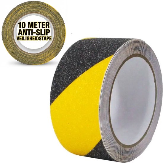 24ME® - Geel-Zwarte Antislip Waarschuwingstape – 5cm x 10 Meter – Veiligheidstape voor Trappen, Bedrijven of Thuis