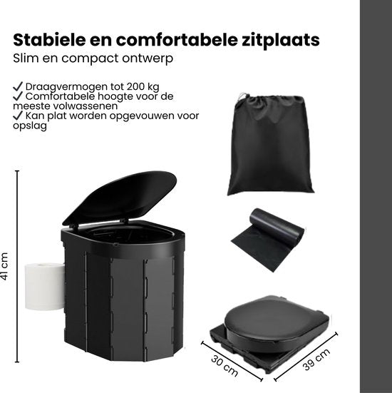 Pop-up Douchetent & Toilet Tent – Camping Douchetent met Opvouwbaar Toilet – Privacy Tent Camping, Festival & Strand – Inclusief Draagtas, Grondpinnen en Scheerlijnen – 190 cm Hoog – Zwart