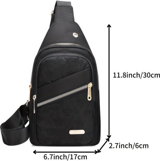 Sasemy - Borsttas Sling BagVoor Dames - Sling Bag - 2 rits-vakken - Dames - Heren - Zwart - Bloemen print #10 - 30 x 16 x 6 - Reistas - Schoudertas - Crossbody bag - Moederdag Cadeau - Verjaardag Cadeau - Sinterklaas Cadeau - Kerst Cadeau