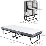 Opklapbaar bed 1 persoons met wielen verstelbaar, tot 150 kg, wit + zwart, 200 x 75 x 42,5 cm | Aosom.nl