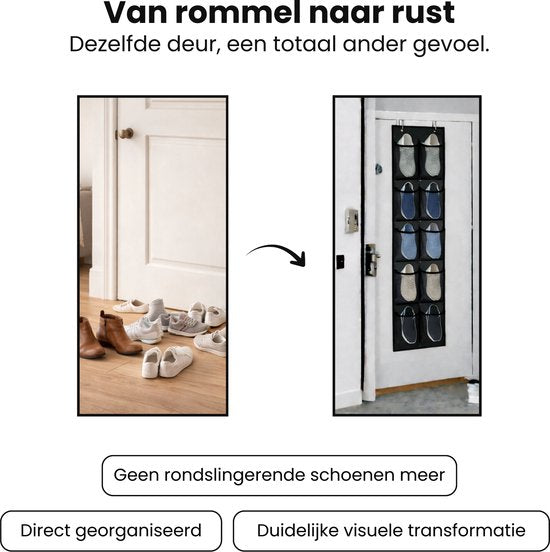 Schoenenkast Hangend - Schoenenzak 12 vakken - Opbergen van Schoenen aan Deur - Schoenenzak Zwart - Oplossing voor rondslingerende schoenen - Hoogwaardige Schoenenkast