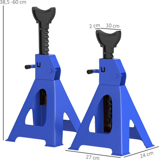 set 2 stuks Assteunen hoogteverstelbaar - autobok 3000 kg - 3 ton - Blauw