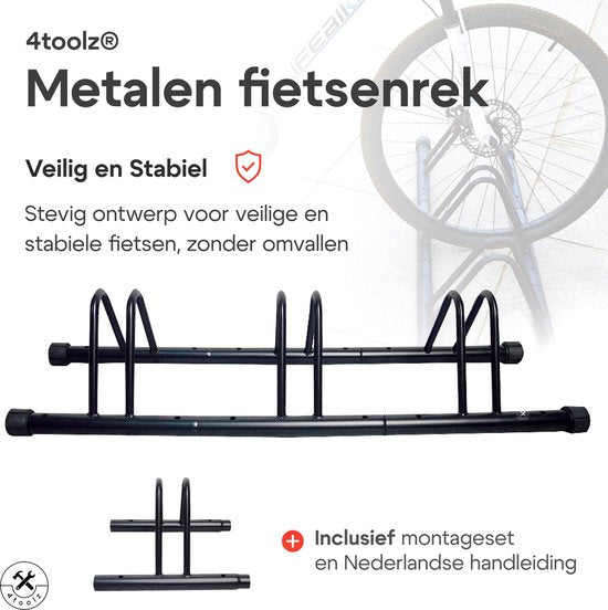 4toolz stabiel stalen fietsenrek voor drie fietsen - Zwart