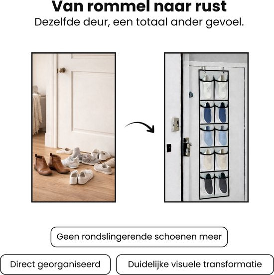 Schoenenkast Hangend - Schoenenzak 12 vakken - Opbergen van Schoenen aan Deur - Schoenenzak Wit - Oplossing voor rondslingerende schoenen - Hoogwaardige Schoenenkast
