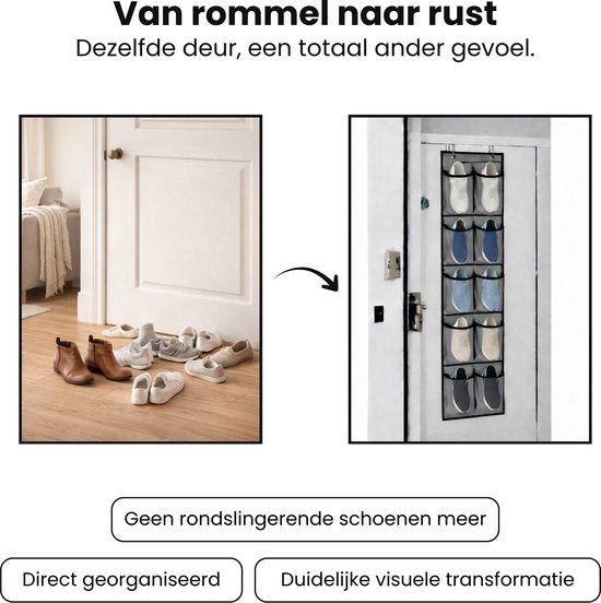 Schoenenkast Hangend - Schoenenzak 12 vakken - Opbergen van Schoenen aan Deur - Schoenenzak Grijs - Oplossing voor rondslingerende schoenen - Hoogwaardige Schoenenkast