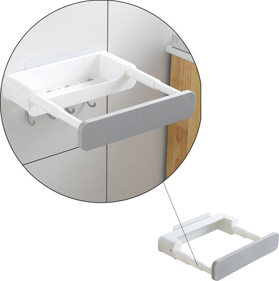 Badkamerrek Uitschuifbaar - Zelfklevend - 25 x 20 x 5 cm - Wit - Grijs - Handdoekrekje - Badkamer Organizer - Ruimte Besparende Opberger