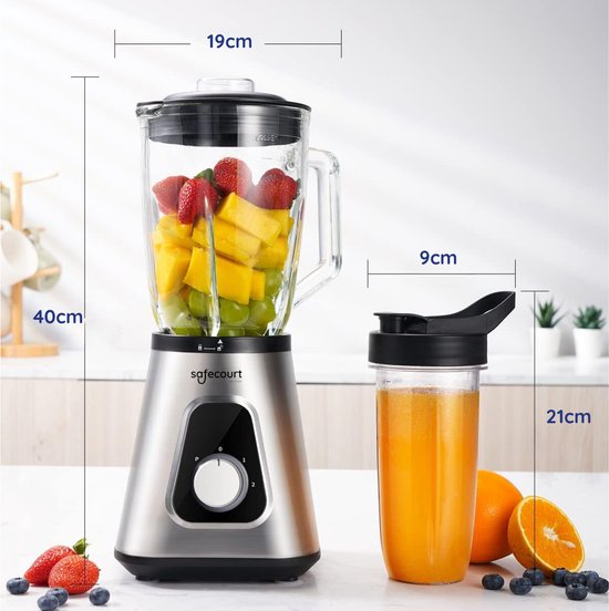 Safecourt Kitchen Blender - Smoothie maker - Krachtige 1200W - To-Go Beker - 3 Standen - RVS