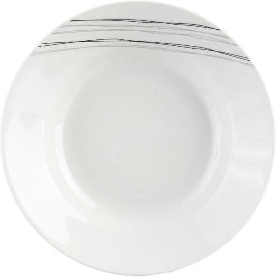 4goodz porseleinen servies 6 persoons - Wit/Zwarte strepen