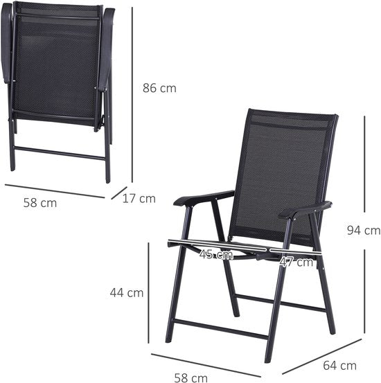 Set van 2 Campingstoelen - Klapstoel met armleuningen visstoel - zwart