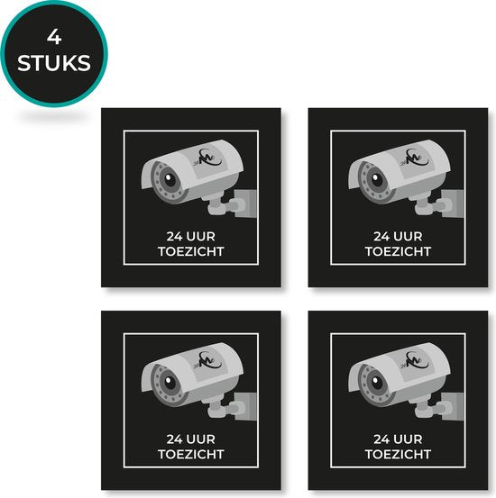 24ME® - 4 Stuks Camera bewaking bord - Zelfklevend - 10x10cm - Cameratoezicht - Camerabewaking