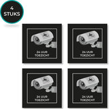 24ME® - 4 Stuks Camera bewaking bord - Zelfklevend - 10x10cm - Cameratoezicht - Camerabewaking