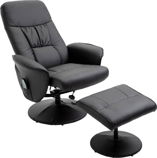 Relaxfauteuil met Massagestoel met voetenbank Kunstleer - Zwart