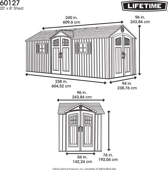 Lifetime - LG60127 - Tuinhuis - Tuinschuur - 244 x 244 x 605 cm