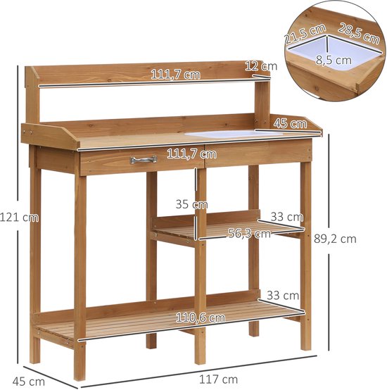 4Goodz Houten oppottafel Plantentafel met lade en bak