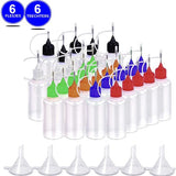 24ME® - Set van 6 Navulbare Lijmflesjes met Naaldpunt Incl. 6 Trechters - 5ML