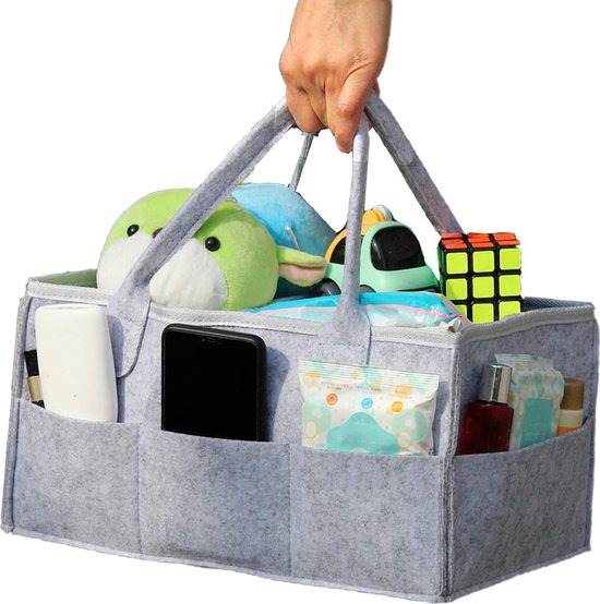 Luiertas Vilt - Grijs - Vilt - 32 x 22 x 19 cm - Luier Organizer - Draagbare Organiser met Handige Vakken - Verzorgingstas