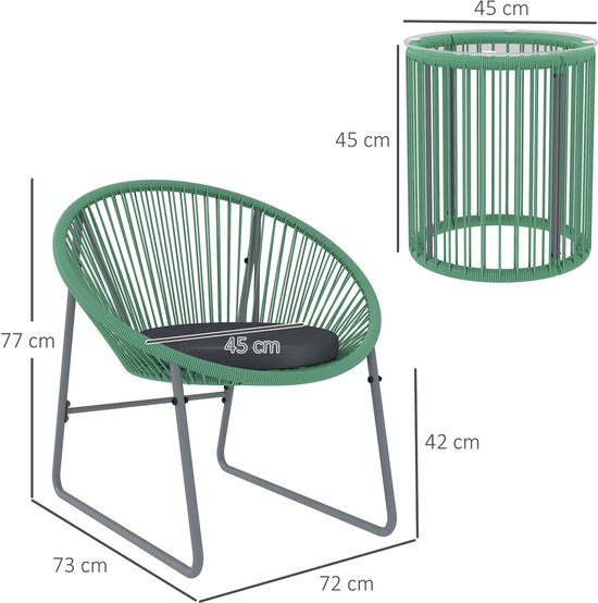 3-delige Tuinmeubelset Bistroset Kunststof-Rattan met Glazen Tafelblad - Groen