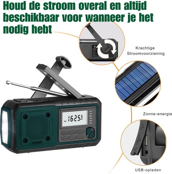 Draagbare NoodRadio Solar Opwindbaar - Powerbank Zonneenergie met - Noodpakket - Draagbare Radio