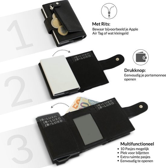 JB-Luxo Pasjeshouder - Uitschuifbaar - RFID Anti-Skim - Pasjes - en Aluminium