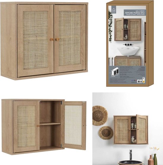 Hangkastje Bali Rattan - Wand Badkamerkast Hangend met Rattan - Bruin