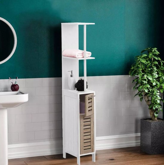 Badkamerkast Stockholm met 2 deuren en 2 legplanken 30x18x130 cm